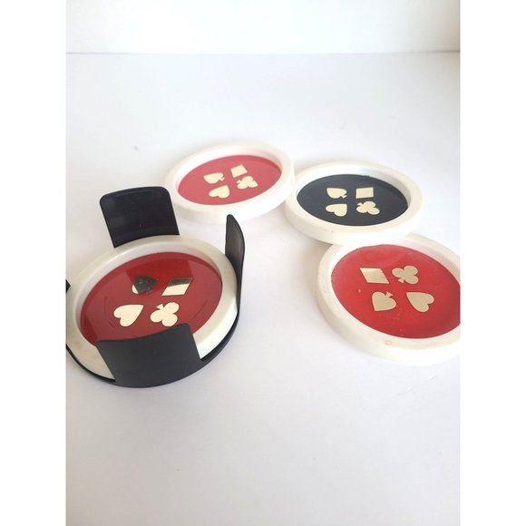 RETRO COASTER SET HEARTS CLUBS SPADES DIAMONS MOTIF - Picture 2 of 5